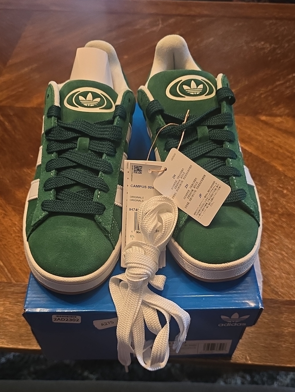 adidas Green Suede Campus Sneakers with White Accents